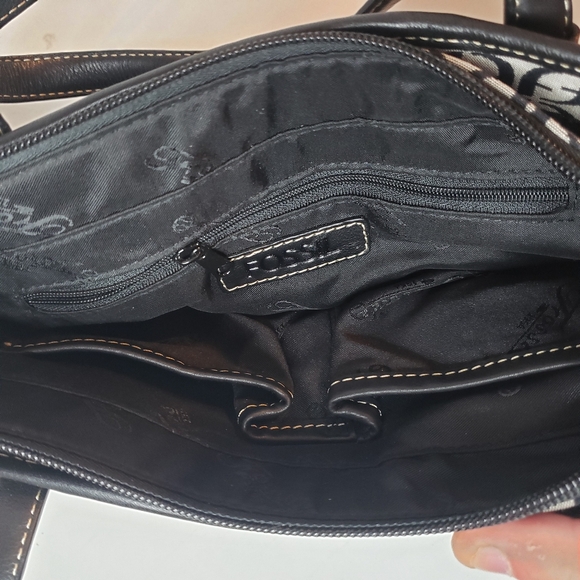 Fossil elegant striped patchwork crossbody shoulder bag purse w/ key charm - Picture 5 of 8